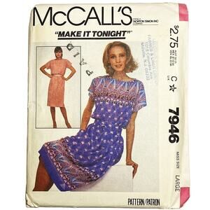 McCall's 7946 Vintage Sewing Pattern Misses' Dress & Sash Size Large 18-20 Uncut
